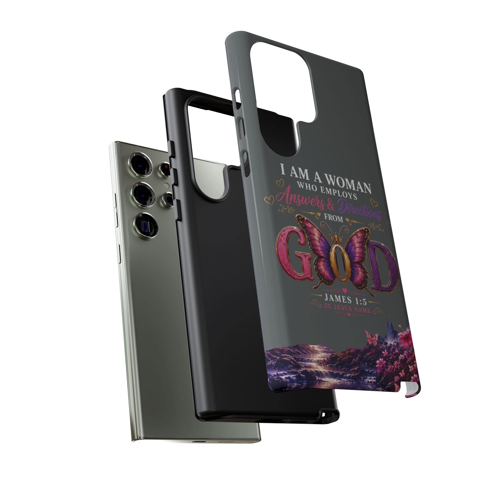 “I Am a Woman Who Employs Answers & Wisdom from God” Butterfly Design phone case - Image 73