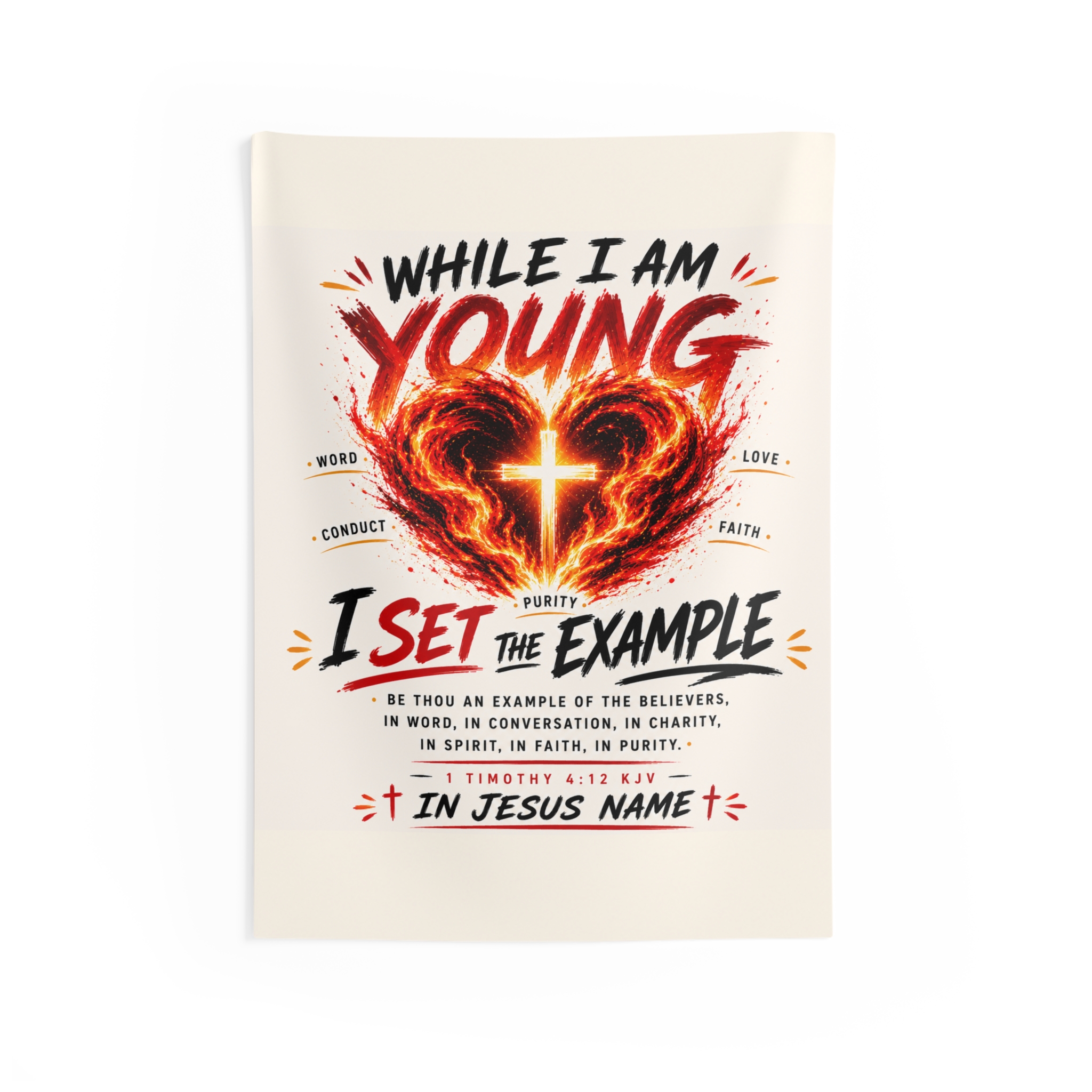 While I Am Young Christian Wall Tapestry — I Set the Example (1 Timothy 4:12)