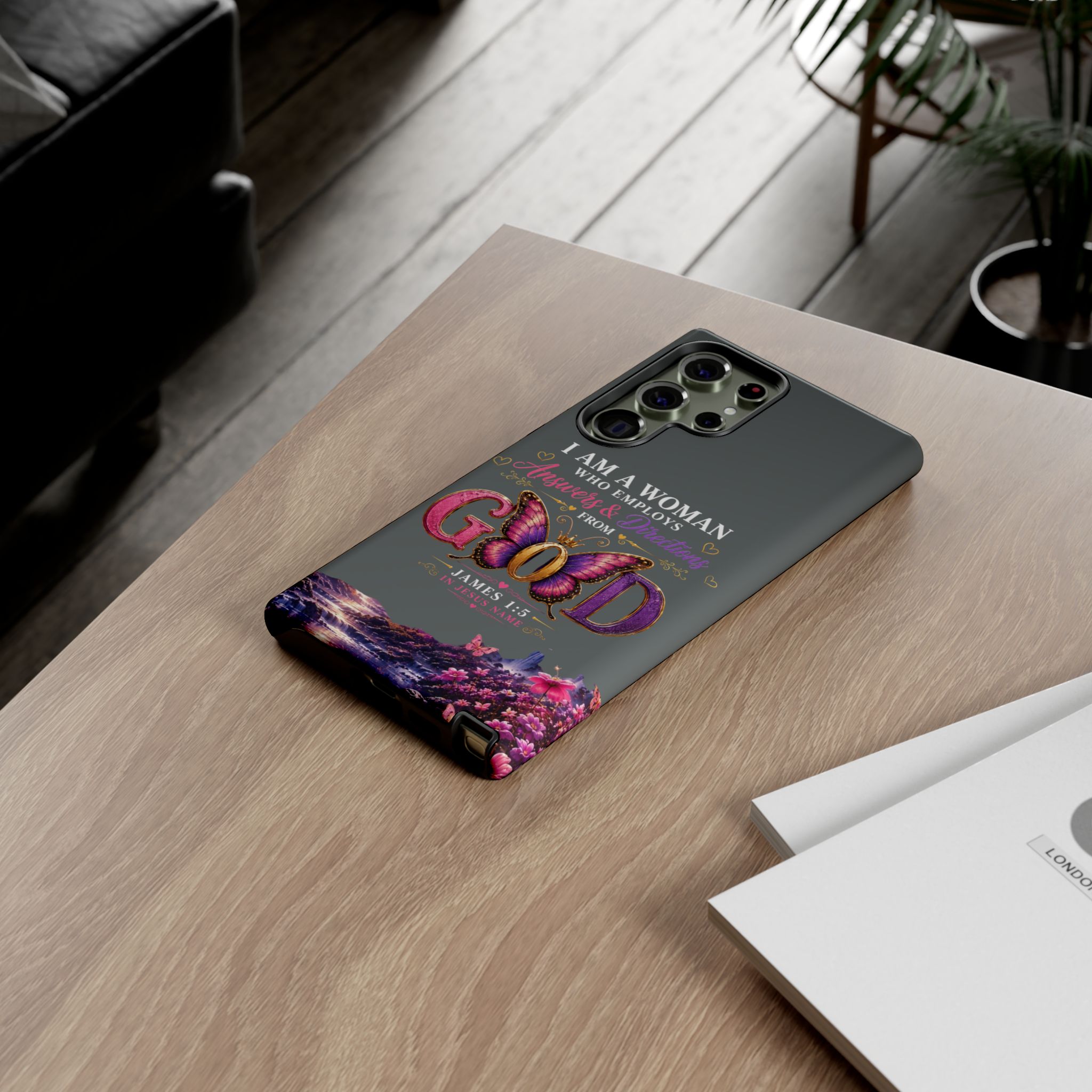 “I Am a Woman Who Employs Answers & Wisdom from God” Butterfly Design phone case - Image 74