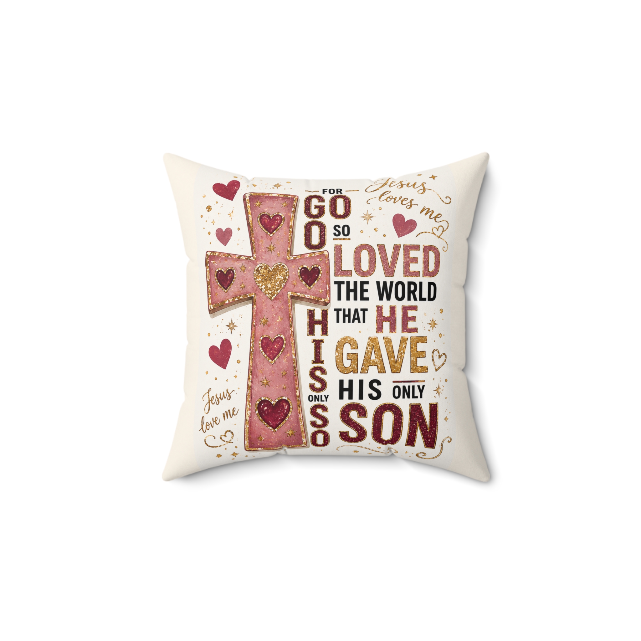 Christian Cross Pillow — "For God So Loved the World He Gave His Only Son" Decorative Throw Pillow - Image 2
