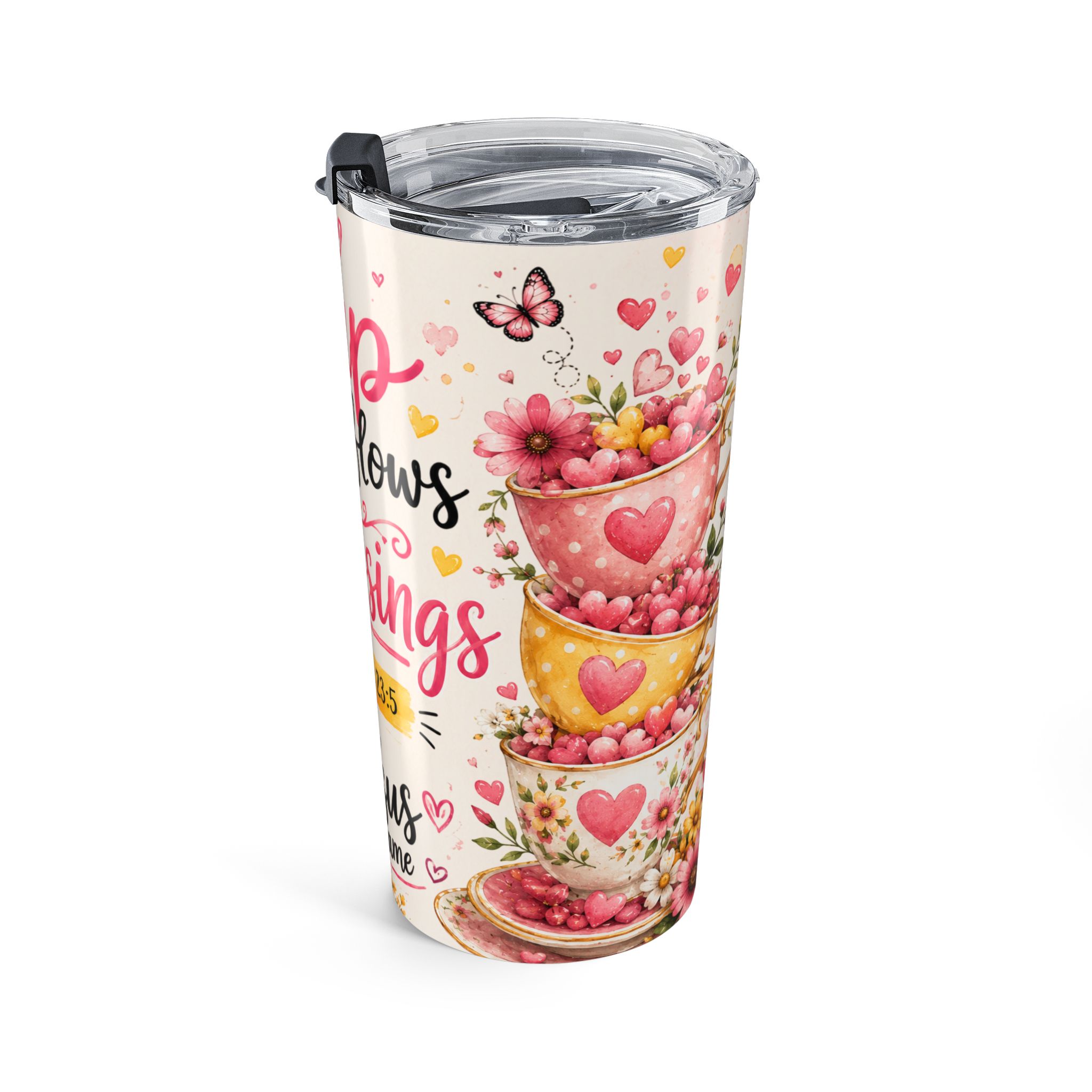 20oz Faith Tumbler — 'Blessings Overflow' Floral Christian Travel Mug - Image 4