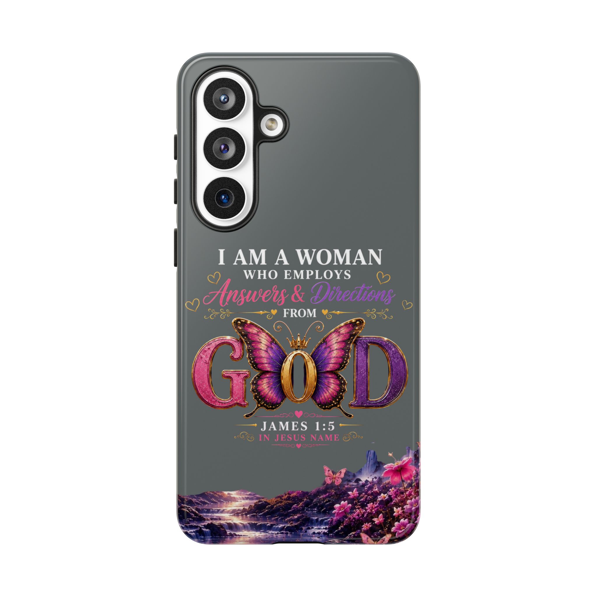 “I Am a Woman Who Employs Answers & Wisdom from God” Butterfly Design phone case - Image 154