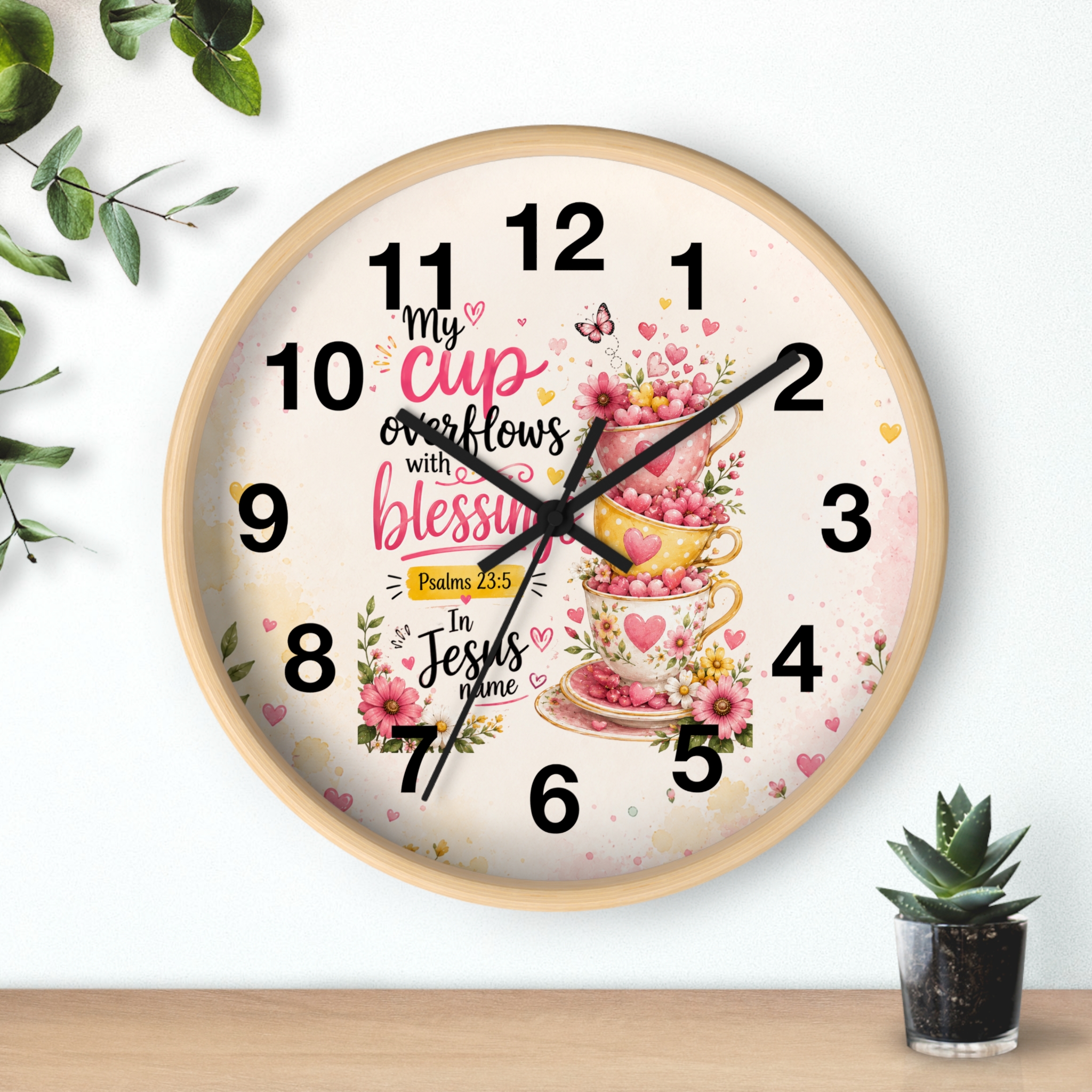 Wall Clock — "My Cup Overflows with Blessings" Floral Christian Scripture Clock (Psalms 23:5) - Image 9