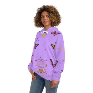 Butterfly Heart Pattern Hoodie purple — 'God' Script