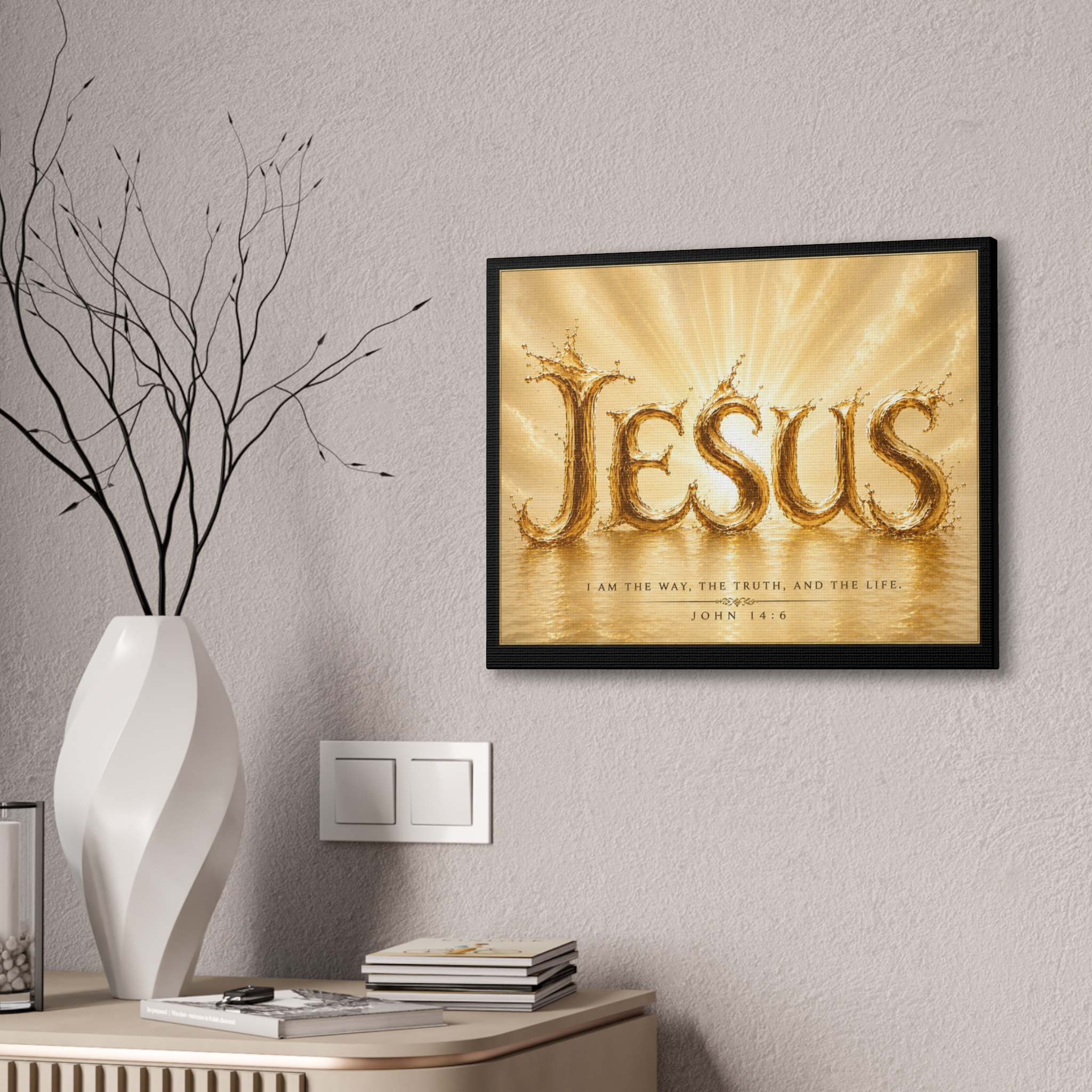 Jesus Water Gold Canvas Wall Art — John 14:6 Inspirational Christian Decor - Image 4