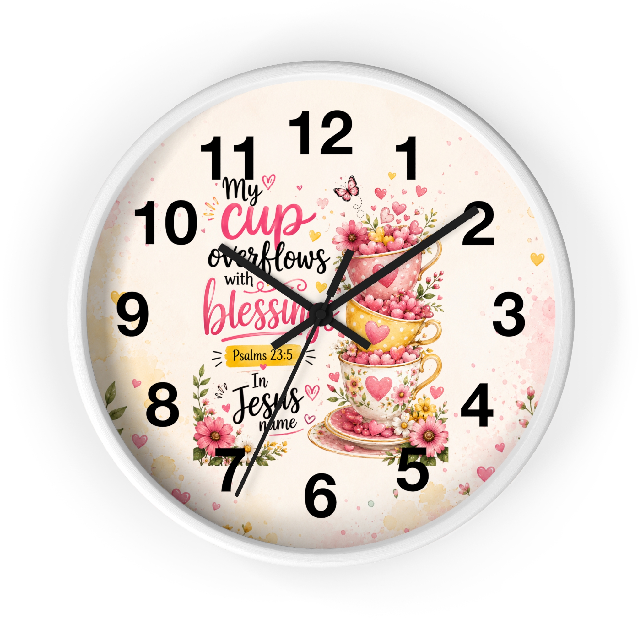 Wall Clock — "My Cup Overflows with Blessings" Floral Christian Scripture Clock (Psalms 23:5) - Image 4