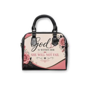 Shoulder Handbag — 'God Is Within Her, She Will Not Fail' Floral Cross Inspirational Purse