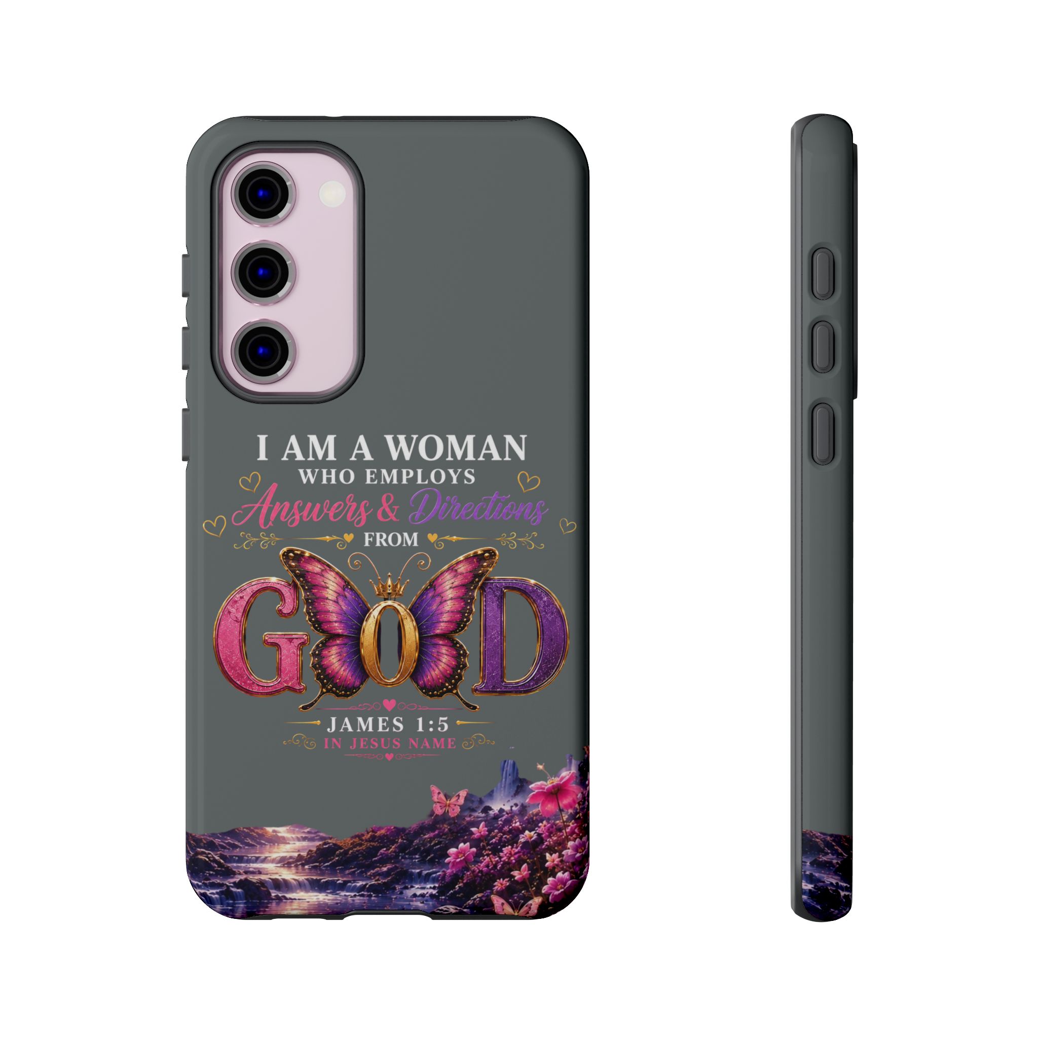 “I Am a Woman Who Employs Answers & Wisdom from God” Butterfly Design phone case - Image 67