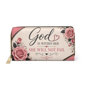 Wallet God is Within Her, She Will Not Fail” Floral Cross Wallet