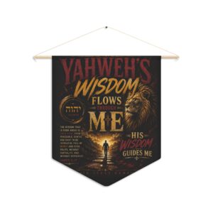 Yahweh's Wisdom Flows Through Me Pennant – Inspirational Christian Wall Banner with Lion Design
