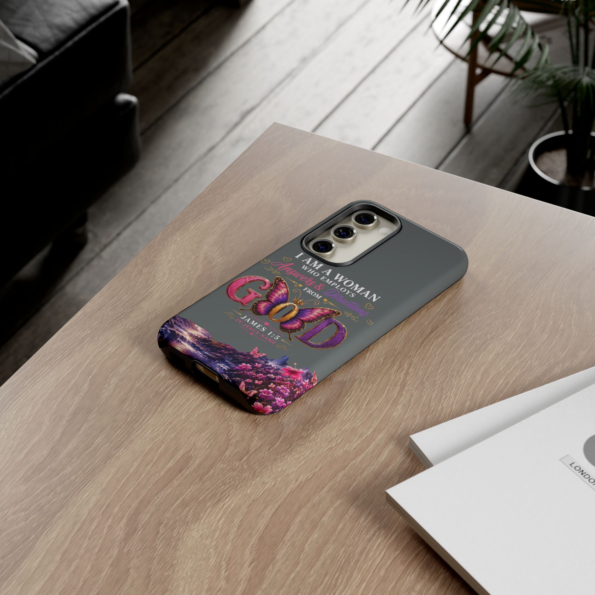 “I Am a Woman Who Employs Answers & Wisdom from God” Butterfly Design phone case - Image 66