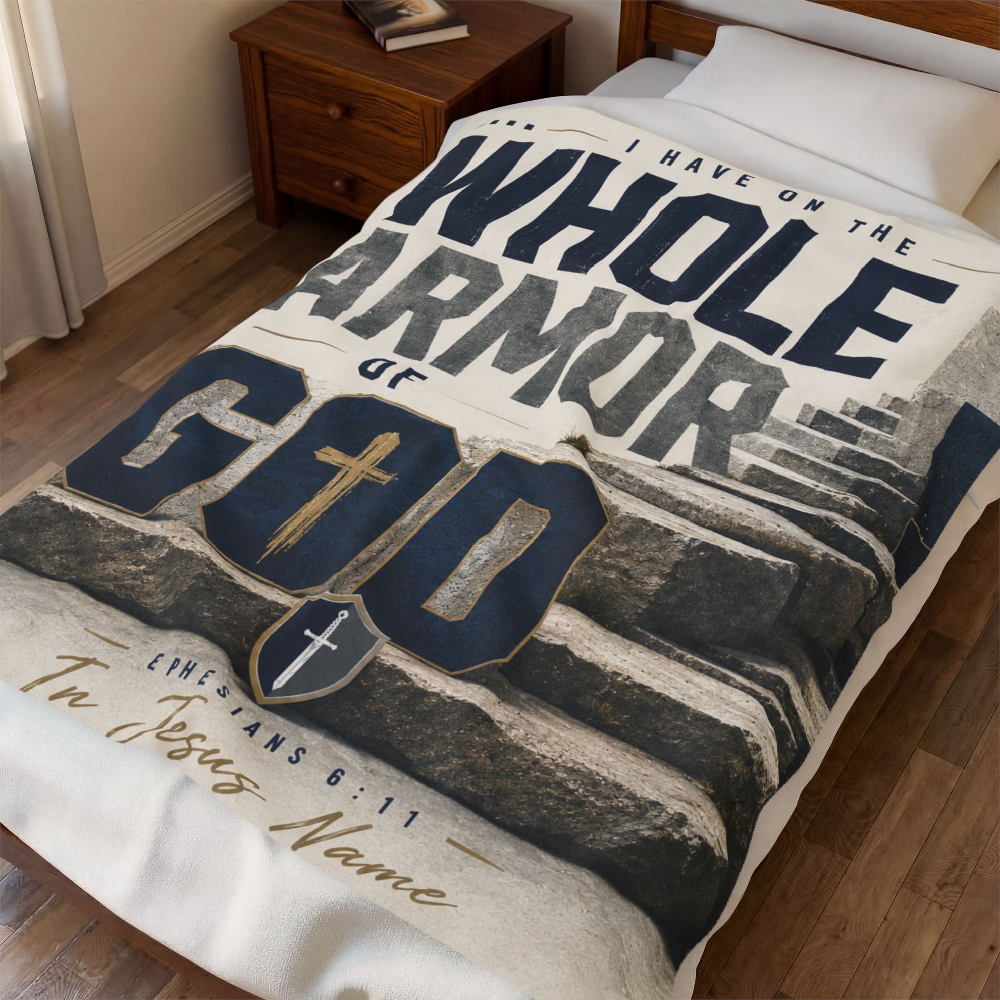 Armor of God Velveteen Plush Blanket — Christian Scripture Throw (Ephesians 6:11)