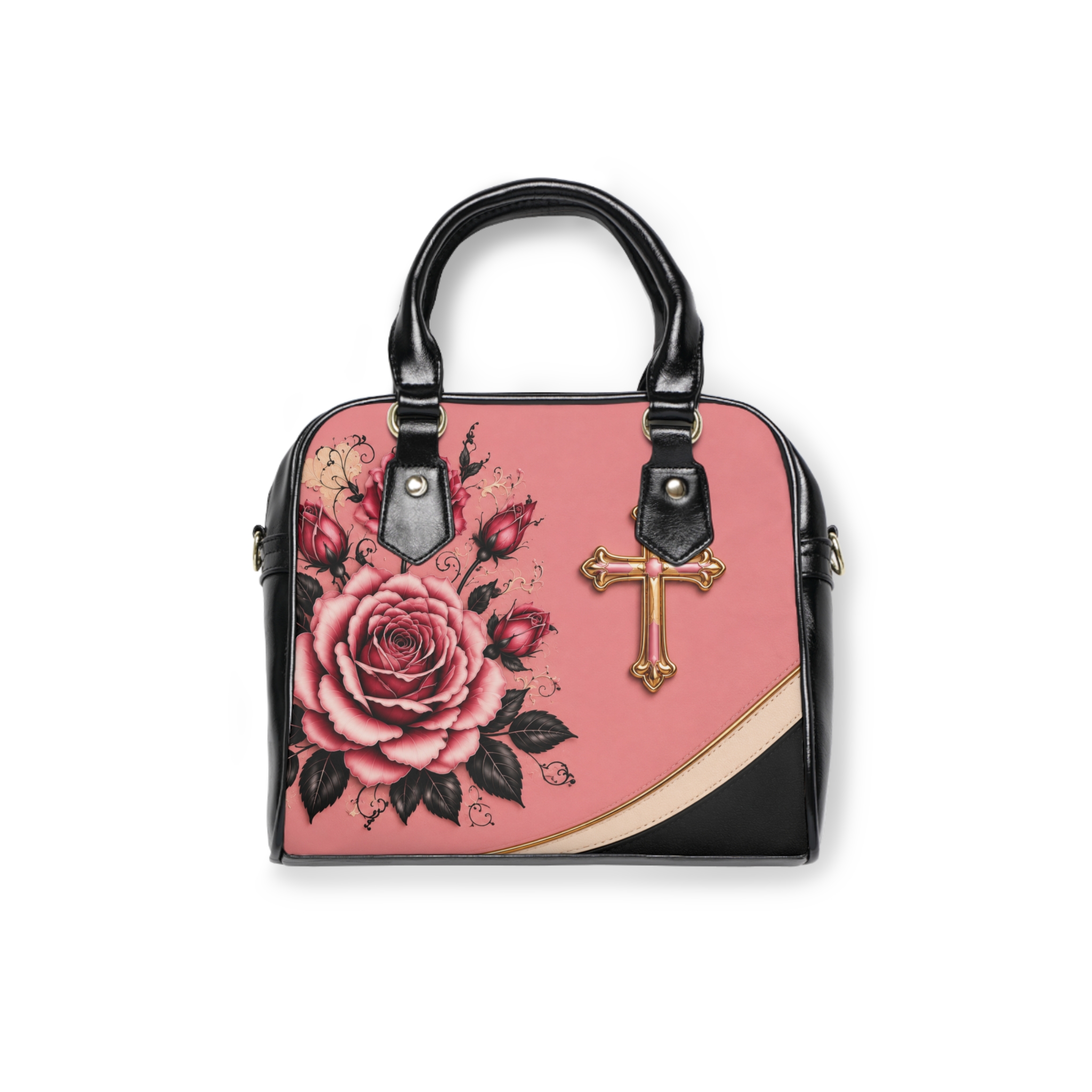 Shoulder Handbag — 'God Is Within Her, She Will Not Fail' Floral Cross Inspirational Purse - Image 2