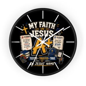 Christian Wall Clock — "My Faith in Jesus" Inspirational Classroom Decor
