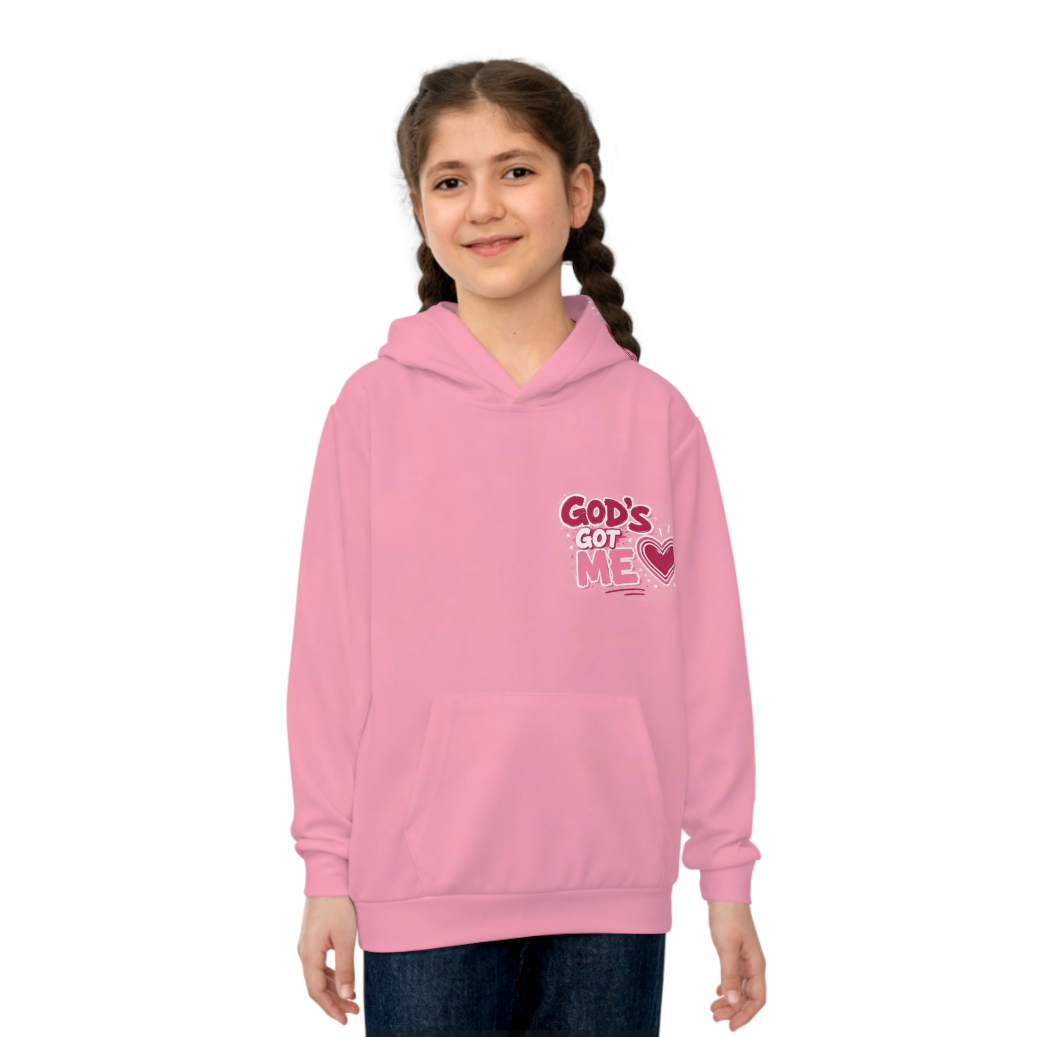 Kids Hoodie — "God's Got Me" Pink Faith Hoodie with Psalm 118:6 Back Design - Image 3