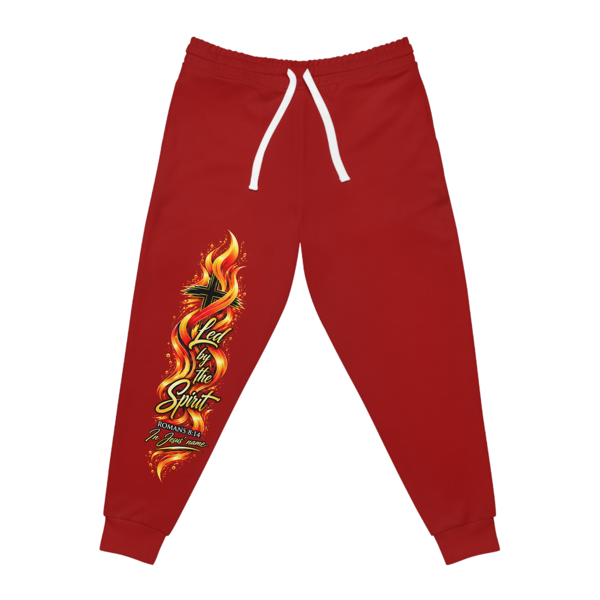 Flame Spirit Athletic Joggers – Maroon Fire Graphic Sweatpants - Image 2