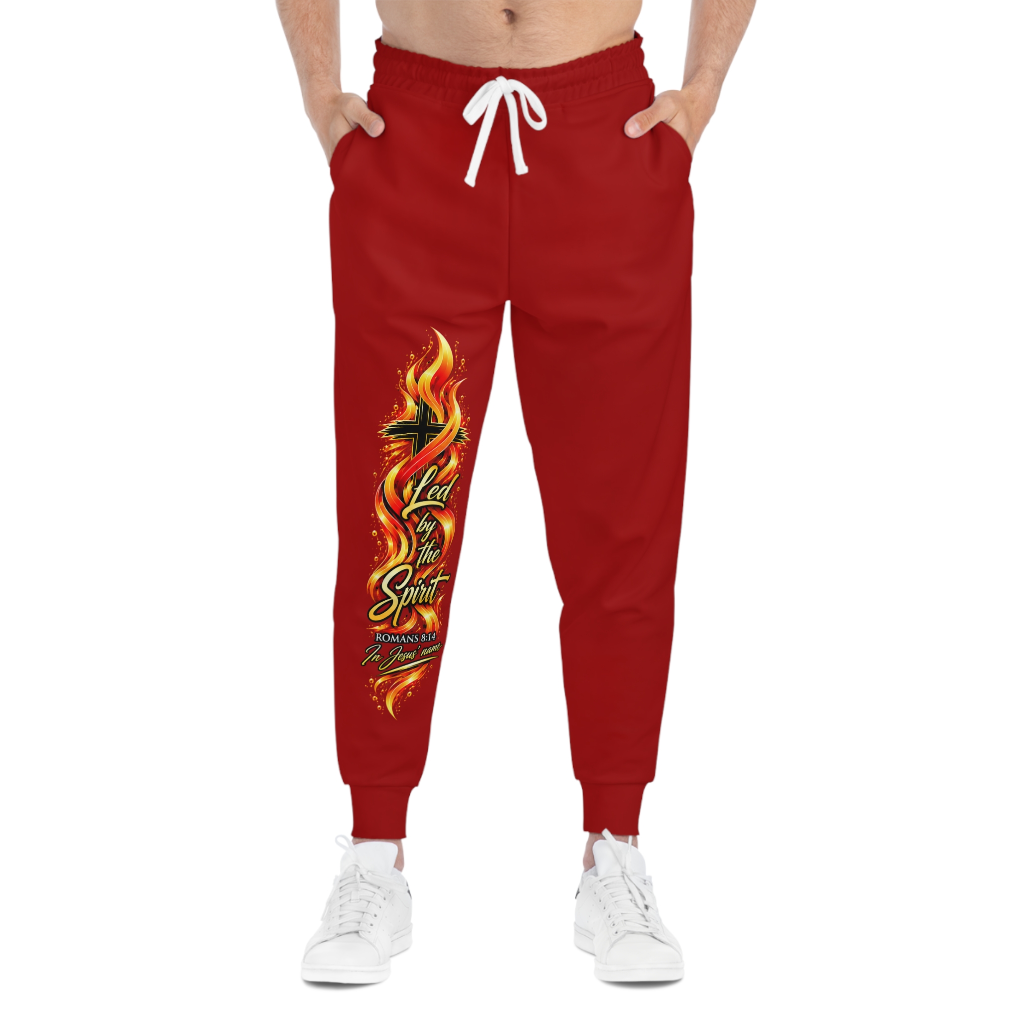 Flame Spirit Athletic Joggers – Maroon Fire Graphic Sweatpants - Image 4