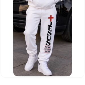 Jesus Vertical Cross Sweatpants — The Way The Truth The Life Religious Lounge Pants