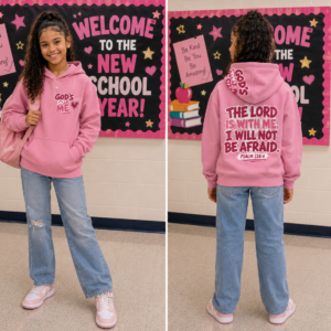 Kids Hoodie — "God's Got Me" Pink Faith Hoodie with Psalm 118:6 Back Design