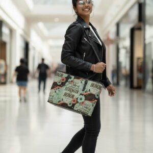 She Is Clothed with Strength and Honor Floral PU Leather Shoulder Bag — Teal & Brown