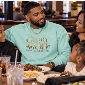 Glory to God Lightweight Crewneck Sweatshirt — "Glory to God Who Delivered Me" Christian Inspirational Sweatshirt