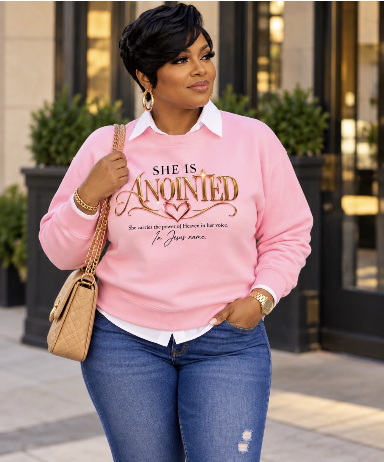 She Is Anointed Crewneck Sweatshirt — Faith-Based Christian Inspirational Pullover