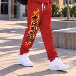 Flame Spirit Athletic Joggers – Maroon Fire Graphic Sweatpants