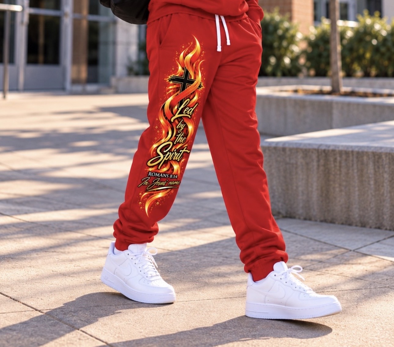 Flame Spirit Athletic Joggers – Maroon Fire Graphic Sweatpants