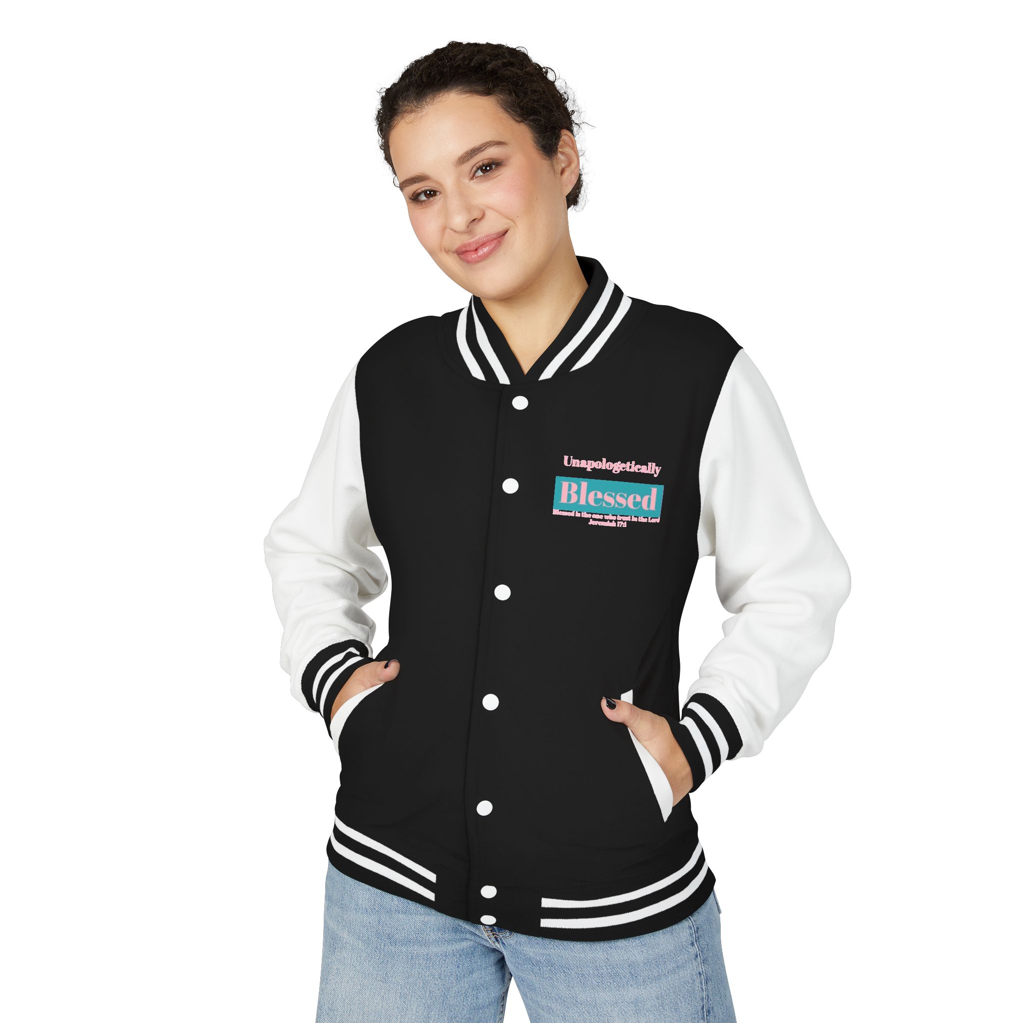 Blessed Letterman Jacket — Pink White Varsity Bomber - Image 3
