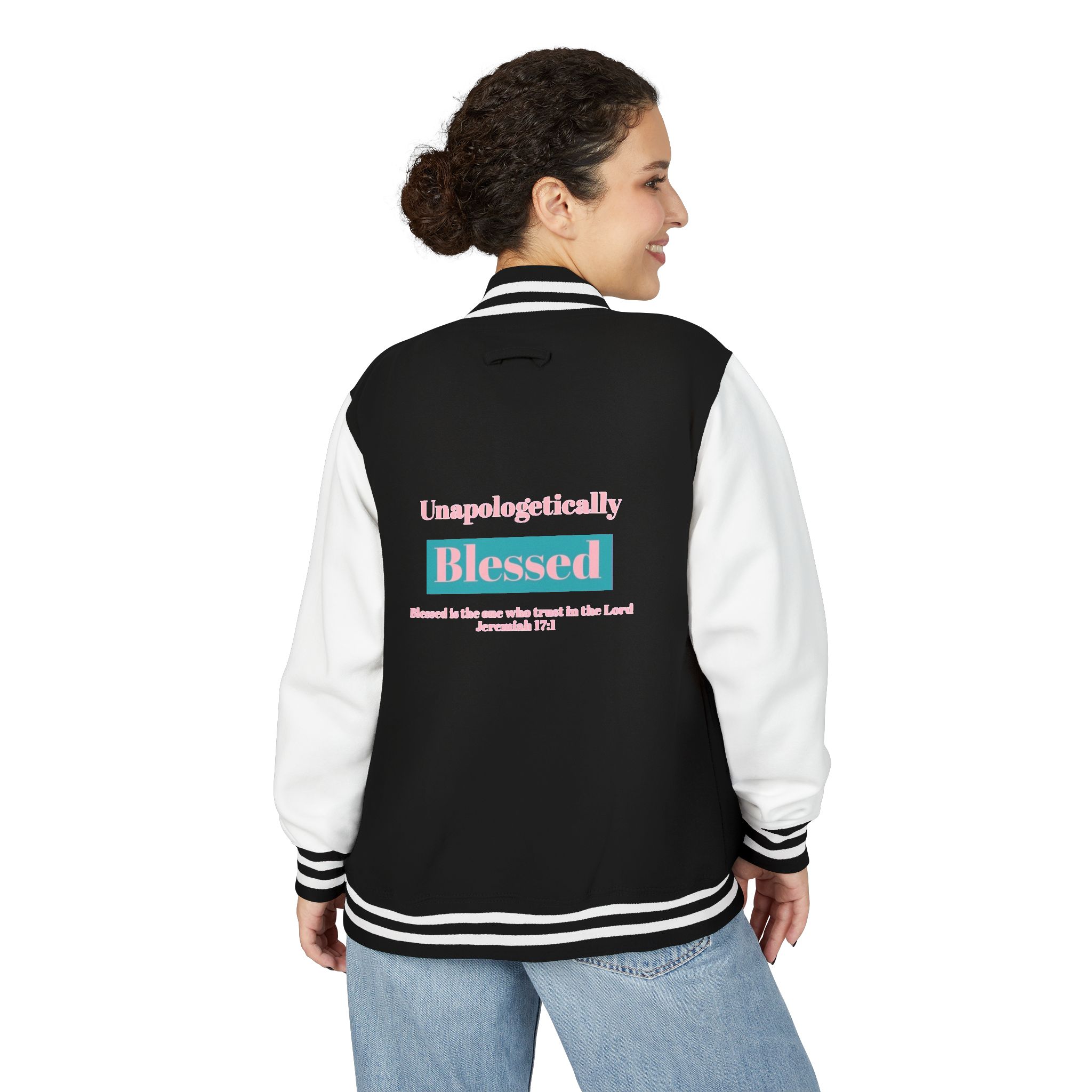 Blessed Letterman Jacket — Pink White Varsity Bomber - Image 4